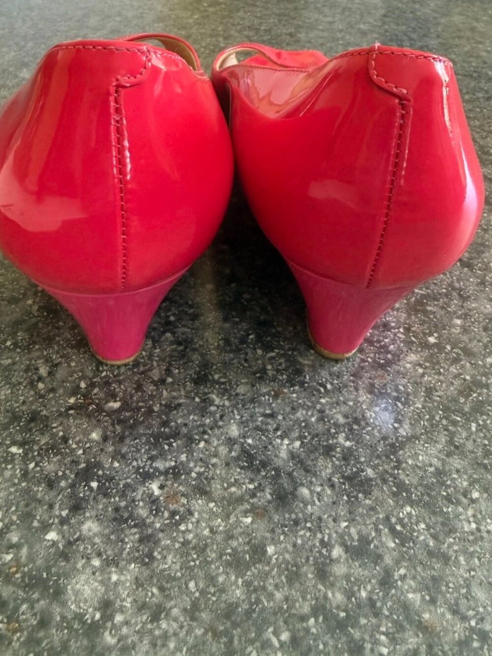 Jimmy Choo Patent Leather Open Toe Wedge Hot Pink - Picture 5 of 7
